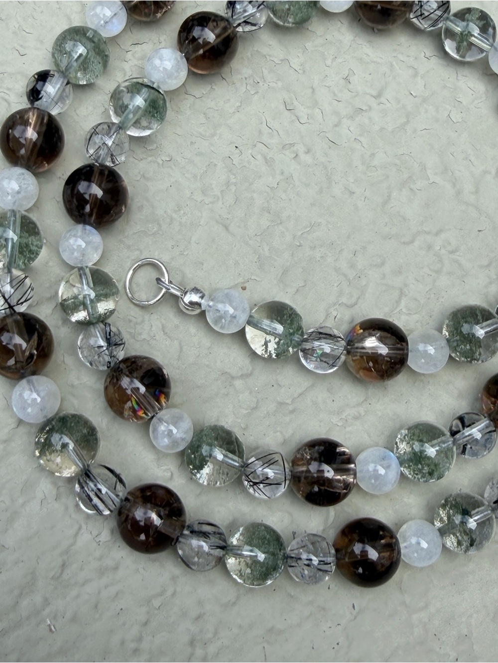 Mixed Gemstone Necklace -Smoky Quartz, Rutile Quartz, Moonstone, Chlorite Quartz